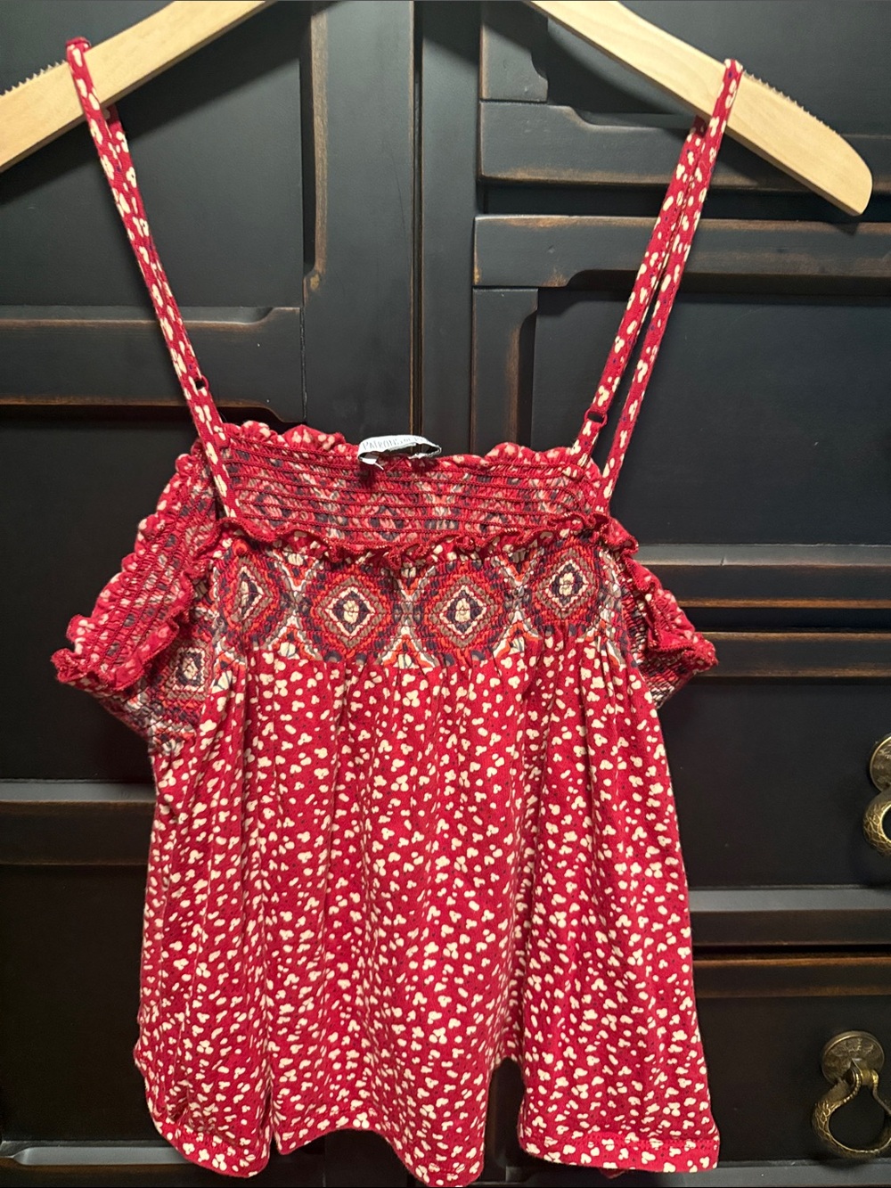Patrons of Peace Red Printed Smocked Cami Top
